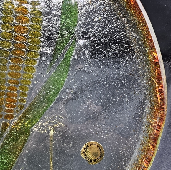 Artglass Fused Glass Plate Tray Corn Made In Israel Orig Sticker - Picture 3 of 9